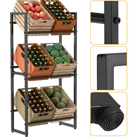 TolleTour Scaffale per casse di bevande 71x32x140 cm Scaffale robusto in metallo nero per cantina o cucina 1 pezzo