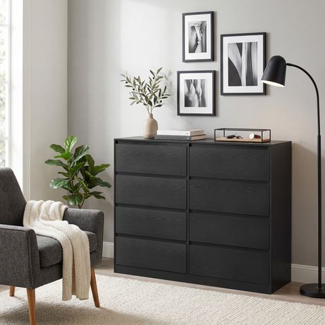 Commode 8 Tiroirs, 40 x 119,4 x 97,5 cm, Style Moderne, Noir (1/5)