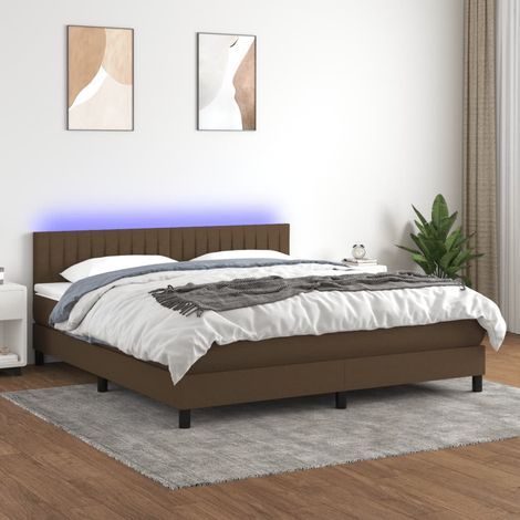 Sommier tapissier matelas et LED Lit adulte Contemporain Marron foncé 160x200 cm Tissu 62873 (1/5)