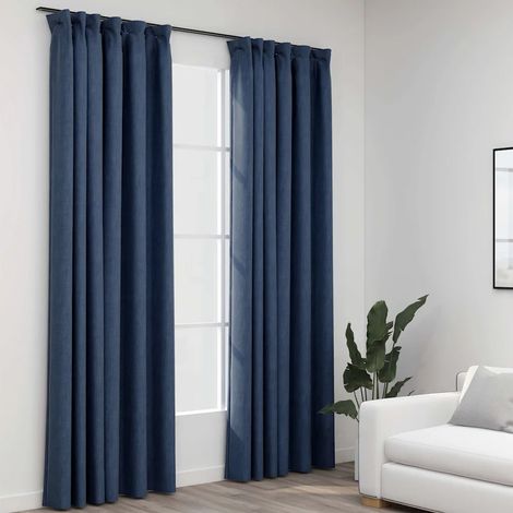 Rideaux occultants aspect lin avec crochets 2pcs Bleu 140x225cm (1/5)