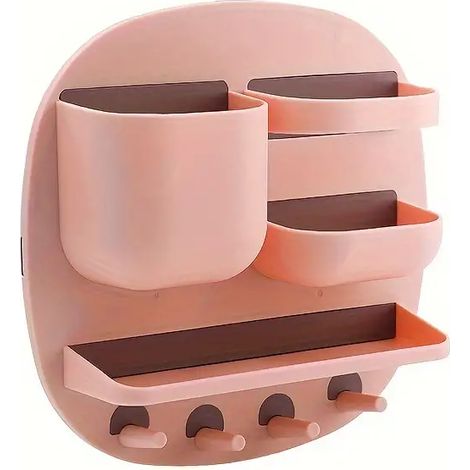 Étagère de rangement pratique pour salle de bain, étagère murale sans perçage, porte-clés multi-compartiments, accessoires de salle de bain (1/5)