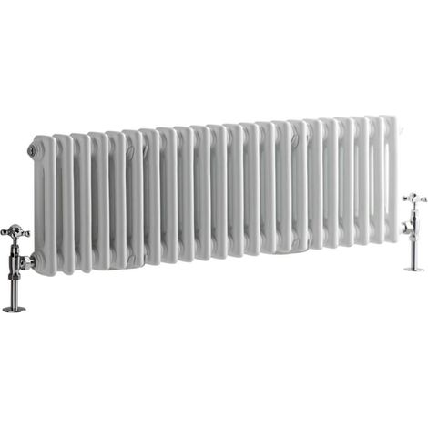 Hudson Reed – Radiateur rétro horizontal blanc à colonnes 30cm x 101cm – Puissance 700W – Acier inoxydable – Indice de protection IP67