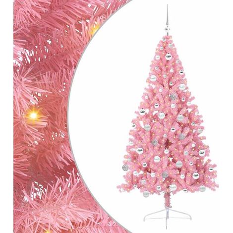Sapin de Noël artificiel pré-illuminé, rose, 180 cm, en PVC (1/5)