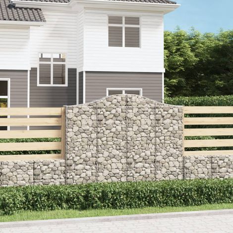 Gabion pour Pierres arqué 2 pcs Panier de gabions - Cage à pierre 200x30x160/180 cm Fer galvanisé BV192811 - BonneVie (1/5)