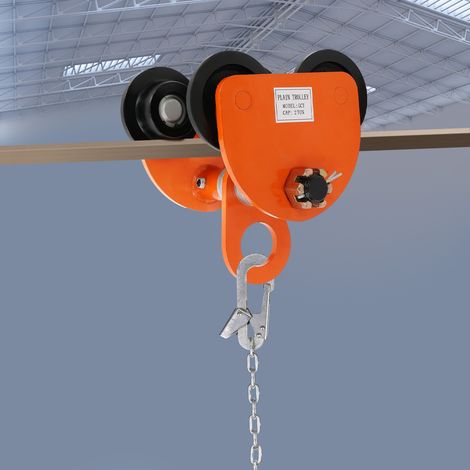Chariot de levage de 2 tonnes, chariot pour poutres en I, chariot manuel à roulettes sur rail, adapté au levage par grue, aux ponts roulants de garage et aux poutres en I droites ou courbes (1/5)