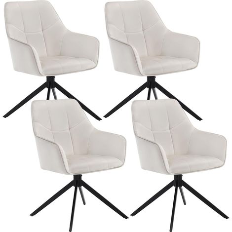 WOLTU Set di 4 sedie da pranzo con Gambe in Metallo.Schienale e Seduta Girevole.in Velluto Crema