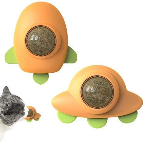Balle A L Herbe A Chat - Adhésive Murale - Rotation 360° - Pour Soins Dentaires Et Stimulation - Lot De 2 (1/5)