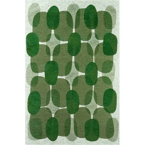 Tapis intérieur extérieur vert motif jacquard antidérapant - 80 x 150 cm (1/5)