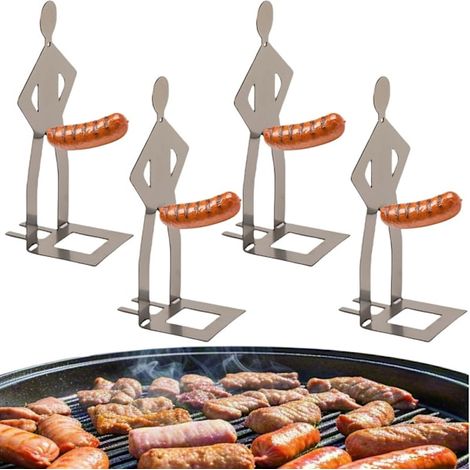 Filiyano-【NX】Lot de 4 supports à saucisses et hot-dogs humoristiques pour barbecue, réutilisables, en acier inoxydable. (1/5)