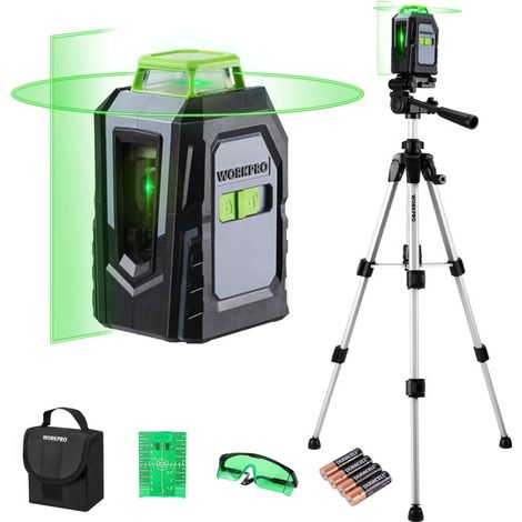 – Niveau laser 360° autonivelant – Laser vert haute visibilité – Précision ±5mm/10m – Portée jusqu'à 30m – Trépied réglable 430-950mm (1/5)