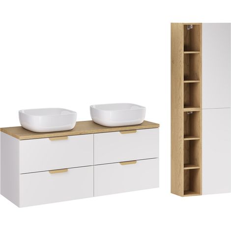 Lavabo doble 120cm con pedestal Oria blanco mate