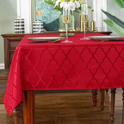 Nappe de Noël jacquard à motifs floraux, résistante aux taches, à la poussière et infroissable, en polyester, idéale pour Noël, les fêtes et l'hiver (1/5)