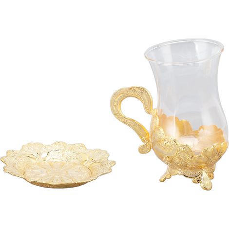 Tasses à café dorées, style européen, finement sculptées, élégantes tasses à thé rétro en alliage de zinc avec soucoupe pour bar/table à thé (1/5)