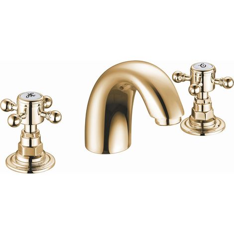 Orbit Harrogate 3-Hole Dual Crosshead Basin Mixer Tap - Aged Brass