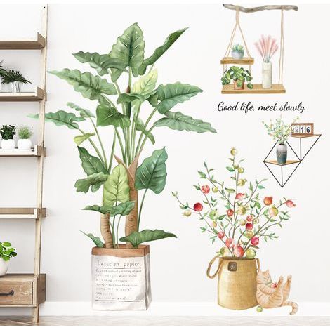 Autocollants Muraux Tropicaux Plantes Fleurs Feuilles de Palmier Décoratifs pour Murs Lisses Carreaux et Réfrigérateurs (1/5)