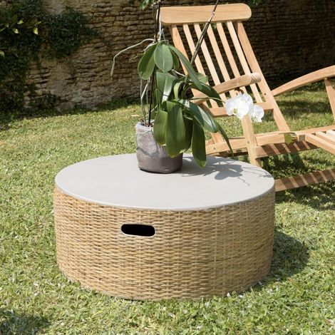 HECTOR - Table basse ronde plateau en béton socle en bambou naturel (1/5)