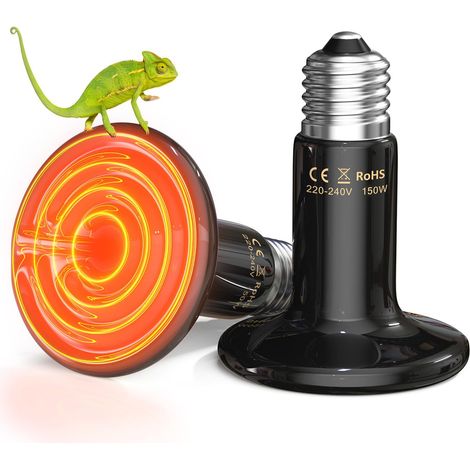150 W Wärmelampe aus Keramik für Küken, Wärmebirne für Schildkröten ohne Licht, Wärmelampe für Reptilienterrarien für Bartagamen, Eidechsen, Küken, 2er-Pack [Energieklasse G] (1/5)