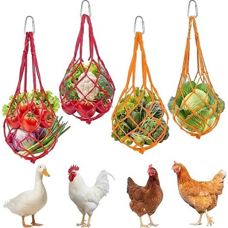 Filet à Suspendre pour Poulet Sac de Maille D'alimentation de Poulet Filet Sac Alimentation Volaille Sac en Maille avec Crochet Rouge Jaune (1/5)