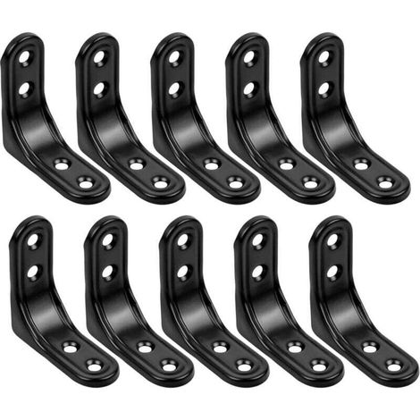 Set di 10 staffe angolari a L, 50 mm x 50 mm, in acciaio inox, per mensole a muro, angolo retto di 90 gradi, per mensole e finestre in legno, nere - Crezuo