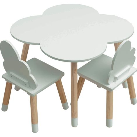 Mobili Rebecca – Ensemble table et 2 chaises pour enfants – MDF et pin vert d'eau – Dimensions table H 44 x L 60 x P 60 cm – Style scandinave Montessori (1/5)