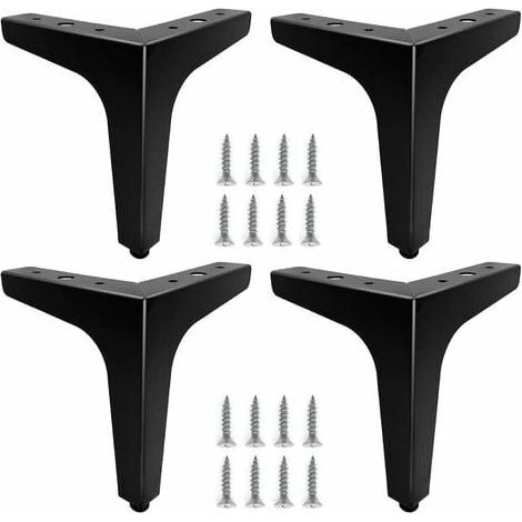 Lot de 4 pieds de meubles en métal noir de 15 cm, pieds de canapé durables, pieds de table basse, pieds de table surélevés pour tenir debout ou remplacer les tables de chevet, canapé, meuble TV, faute (1/5)
