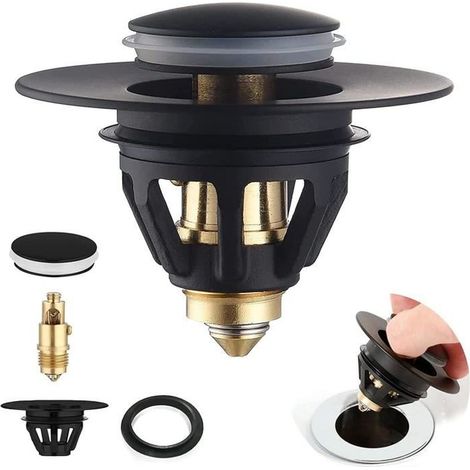 Bonde Popup Bouchon Lavabo en Acier Inoxydable pour lavabo Universel Pop up Filtre,3439mm,Noir (1/4)