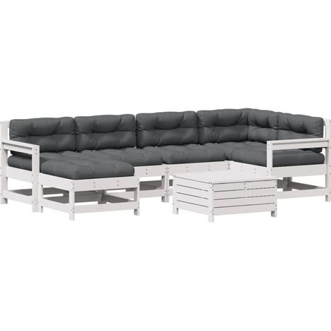 Set Salotto Giardino 7pz con Cuscini Bianco Legno Massello Pino vidaXL (1/5)