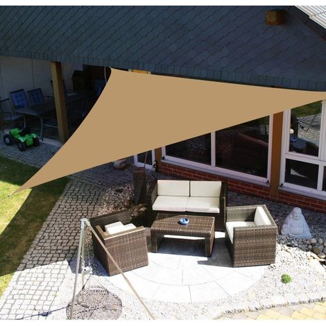Voile d'ombrage triangulaire imperméable et résistante aux UV, idéale pour le jardin, la terrasse, les fêtes et la plage. Protection solaire et protection UV. (1/5)