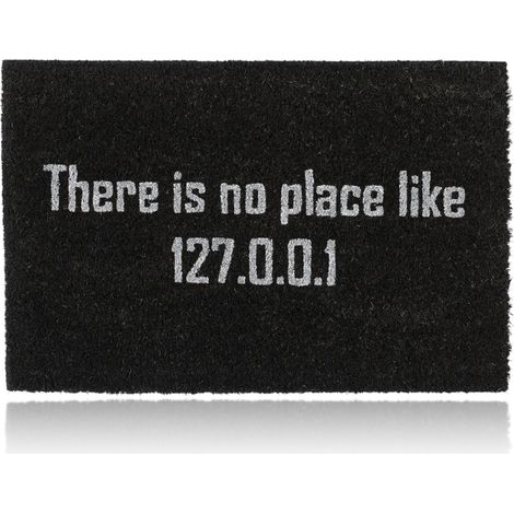 Relaxdays Felpudo Coco "There is no place like 127.0.0.1", Alfombrilla Entrada Geek, Limpiapiés Friki, 60 x 40 cm, Negro (1/5)