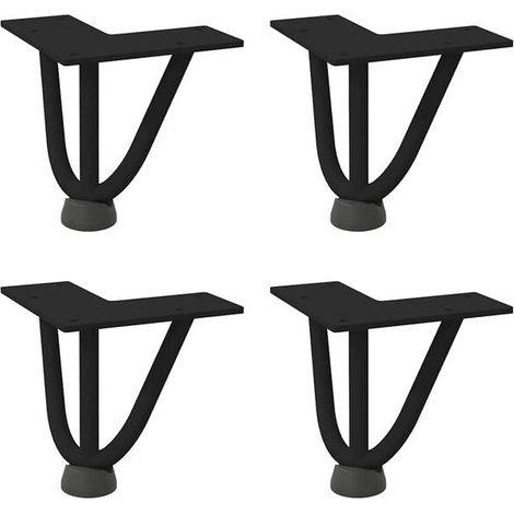 Lot de 4 Pieds de Table Basse en Épingle à Cheveux, 10 cm, Acier Massif Noir (1/5)