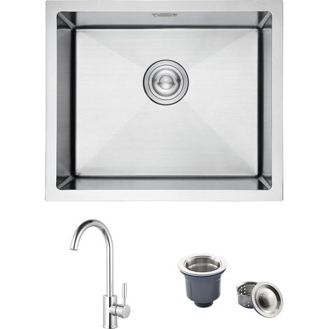 Évier Cuisine 1 Bac 50x45cm, Evier Camping avec Robinet,Argent (1/5)