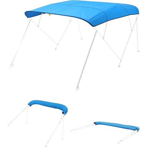 VEVOR 4 Bow Boat Bimini Tops, 600D Polyester Canopy, Waterproof & Sun Protection Boat Awning Canopy with Storage Bag, Bimini Top Replacement, 96"Lx(91"-96")W, Pacific Blue (Support Frame Not Included) (1/5)