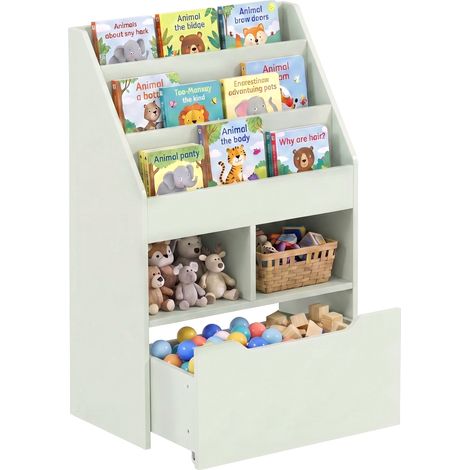 Petite bibliothèque pour enfants avec étagères et tiroir en MDF. 60 x 29.9 x 90 cm. verte (1/5)