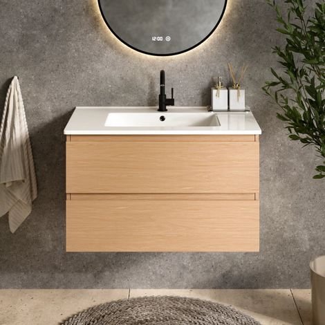Badezimmermöbel Luma - 80 cm - Helle Eiche - Weißes Waschbecken (1/4)