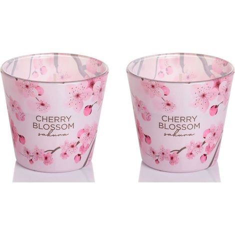 Lot de 2 bougies parfumées pour photophores en verre - Parfum Cherry Blossom Sakura et Cherry Blossom Sakura Rose - 8 x 8 x 8 cm - 115 g par bougie (1/5)