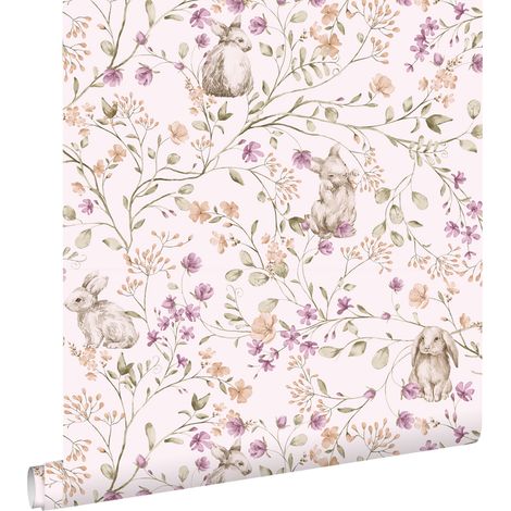 papier peint lapins violet, vert et marron - ESTAhome (1/5)