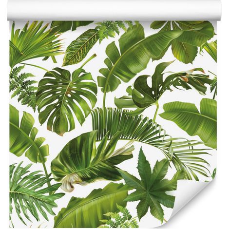 Papel pintado de hojas tropicales para salón y dormitorio, 50x1000 cm. (1/5)