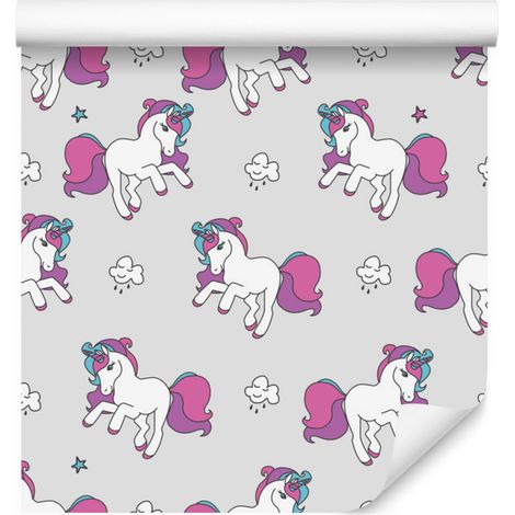Papel pintado de unicornios voladores para salón y dormitorio, 50x1000 cm. (1/5)