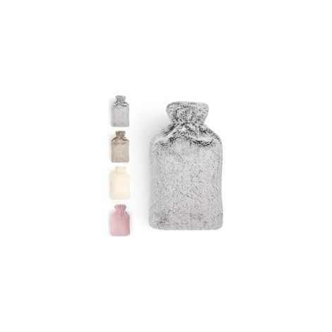 Bouillotte premium avec housse en fausse fourrure douce 2l - bouillotte en caoutchouc naturel - bouillotte cadeau petite amie - bouillotte luxe - bouillotte anti-fuite gris (1/5)