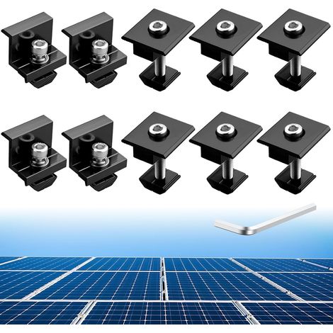 Lot de 10 Pinces pour Panneau Solaire, 4 Supports en Z et 6 Clips Centraux en T, pour Toits et Camping-car