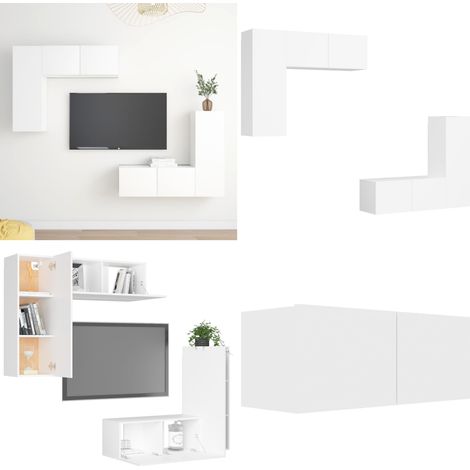 Set de muebles de salón TV 4 piezas madera de ingeniería blanco - Muebles de TV - Armarios de TV