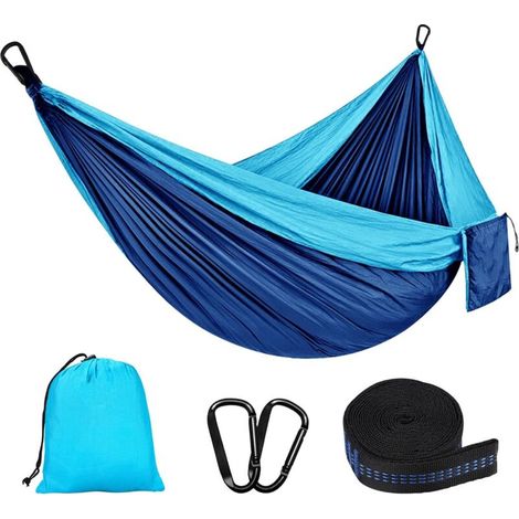 Amaca da campeggio per esterni, capacità di carico di 300 kg, (270 x 140 cm) in nylon paracadute traspirante, amaca portatile per 2 persone per giardino, balcone, patio, spiaggia, escursionismo (1/4)