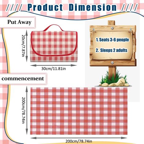 Couverture Pique-nique SRJEQC 200×200 Cm – Imperméable, Pliable Avec Poignée, Jaune à Carreaux, Pour 3 à 8 Personnes