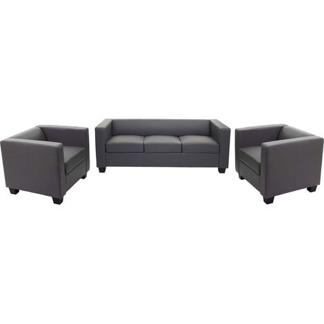 3-1-1 Conjunto sofá Conjunto sofá Lounge Lille, polipiel, gris oscuro (1/5)
