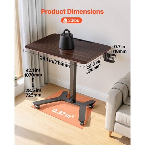 Bureau Assis-Debout Réglable en Hauteur 715x520 mm Bureau Mobile, pour Télétravail, Ordinateur Portable et Maison, 4 Roulettes, Por… (1/5)