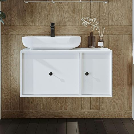 Meuble vasque suspendu blanc 1 tiroir 1 porte RILL (1/5)