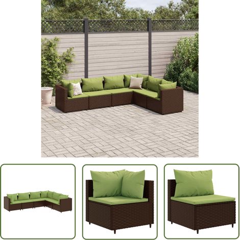 The Living Store 6-tlg. Garten-Lounge-Set mit Kissen Braun Poly Rattan - Gartengeset - Loungeset - Gartenmöbel - Rattan Möbel - Gartenloungesessel (1/5)