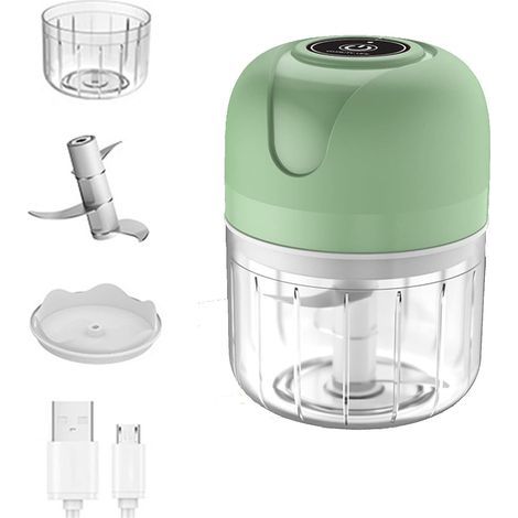 Hachoir à ail électrique portable sans fil 250 ml – Alimentation rechargeable par USB – 3 lames en acier inoxydable – Pour légumes, fruits, viande - CYAN 250 ML