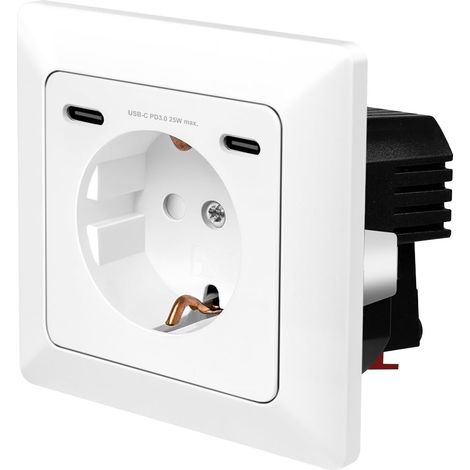 LOGILINK PA0331 - PRISE ENCASTRÉE, 1 PRISE DE CONTACT DE PROTECTION (CEE 7/3), 2 PORTS USB-C AVEC PD (POWER DELIVERY), PROFONDEU