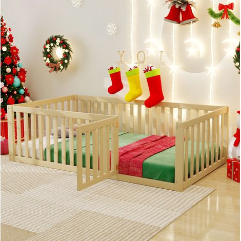 Bett Kinderbett Bodenbett 90x200 Massivholz Natur OKMYHOME (1/5)